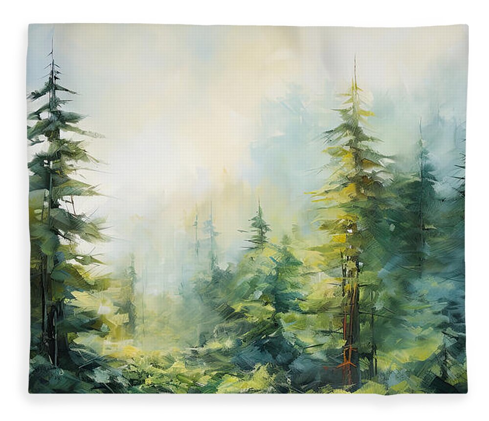 Evergreen Art Fleece Blanket featuring the painting Pine Dreams - Evergreen Art by Lourry Legarde