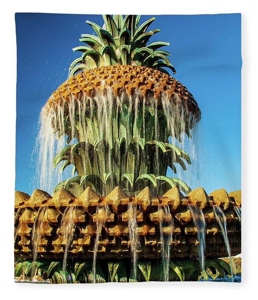 Charleston Fleece Blanket featuring the photograph Pineapple Fountain Charleston by Louis Dallara