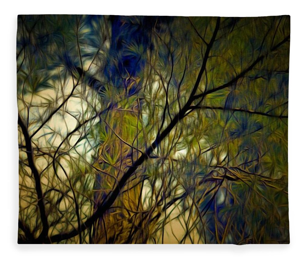 Branches Fleece Blanket featuring the mixed media Piney Branches by Christopher Reed