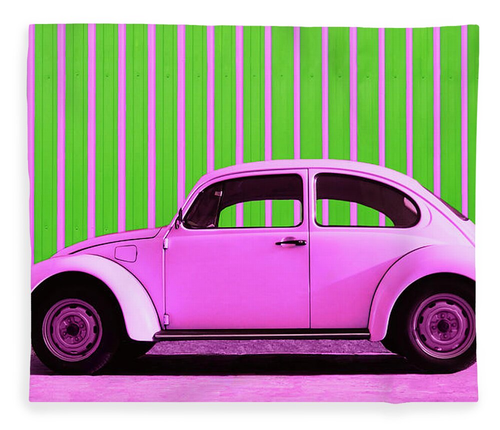 Car Fleece Blanket featuring the photograph Pink Bug by Laura Fasulo