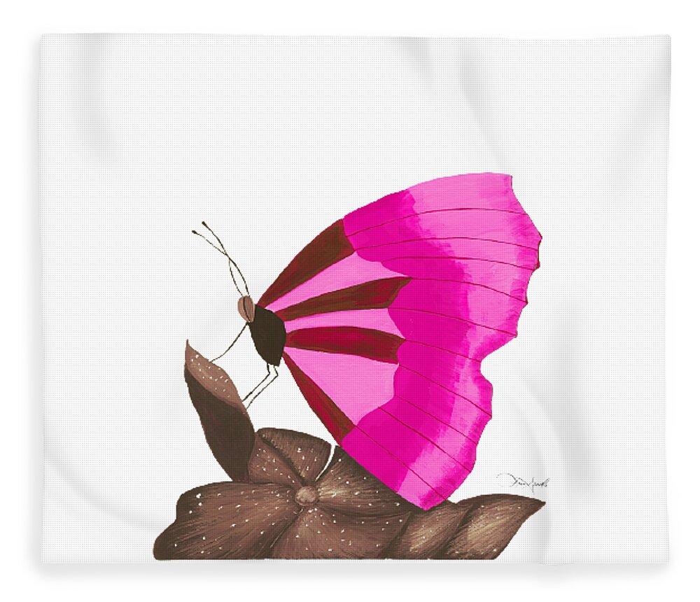 Watercolor Fleece Blanket featuring the painting Pink Butterfly by Lisa Senette