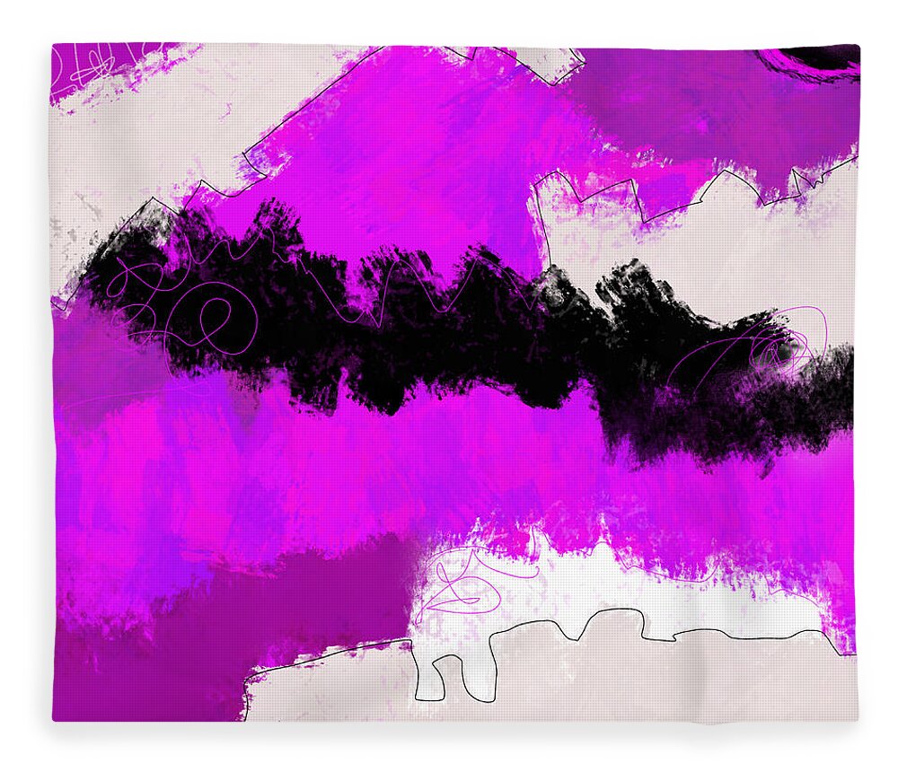 Abstract Fleece Blanket featuring the painting Pink FLow by Amber Lasche