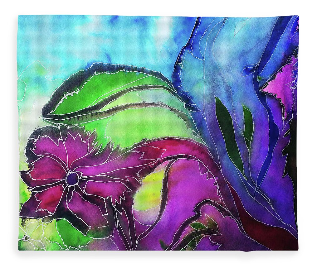 Blue Fleece Blanket featuring the painting Pink Flower by Melinda Firestone-White