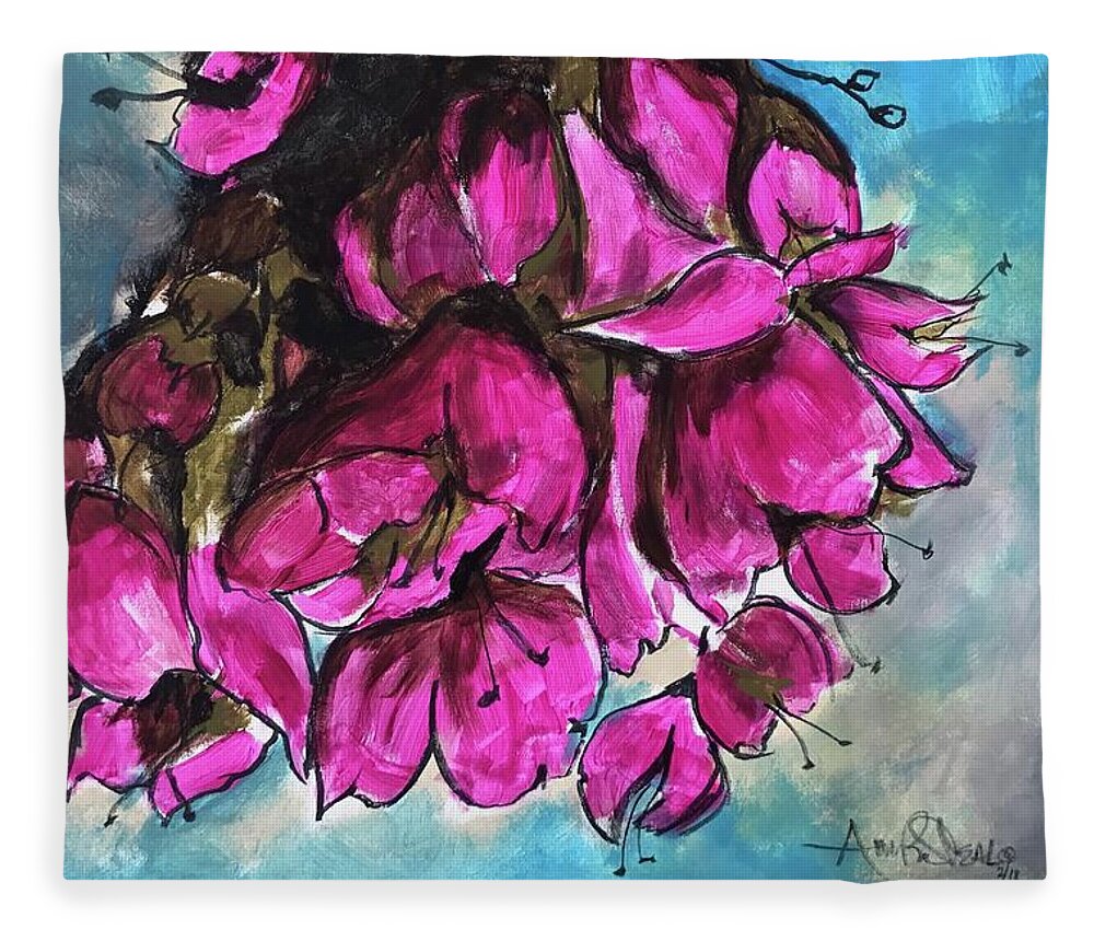  Fleece Blanket featuring the painting Pink Flowers by Angie ONeal