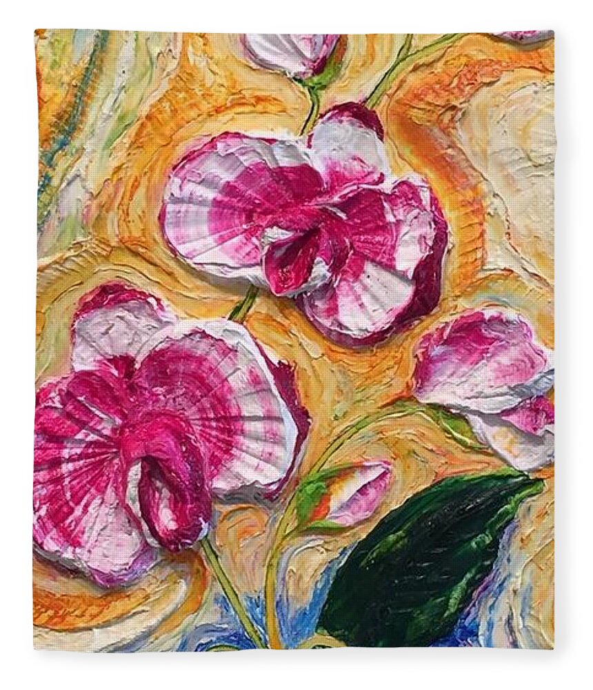 Pink Fleece Blanket featuring the painting Pink Orchid by Paris Wyatt Llanso