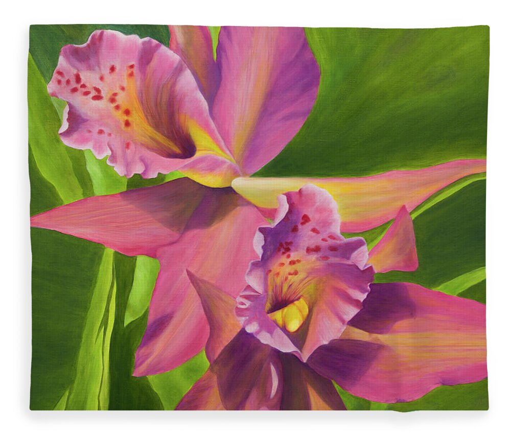 Art Fleece Blanket featuring the painting Pink Orchids by Tammy Pool