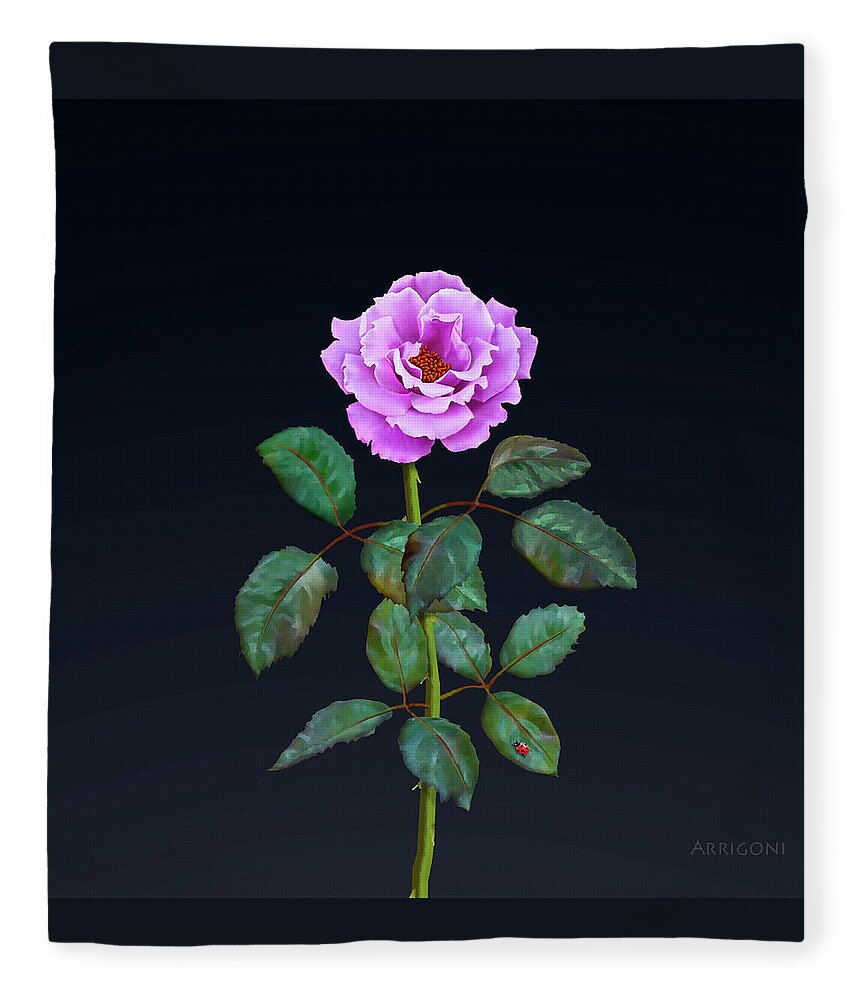 Pink Rose Fleece Blanket featuring the painting Pink Perpetual Rose by David Arrigoni