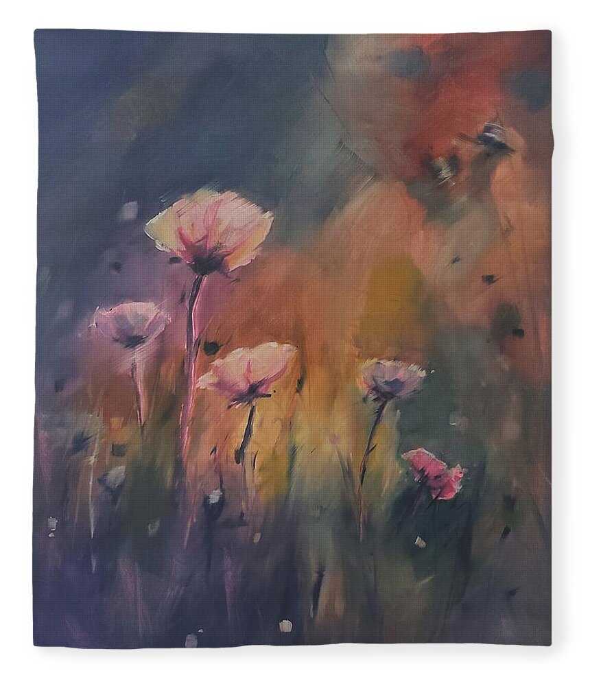 Landscape Fleece Blanket featuring the painting Pink Poppies by Sheila Romard