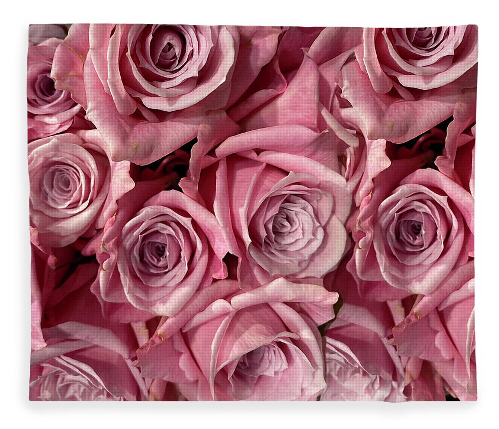 Pink Roses Fleece Blanket featuring the photograph Pink Roses by Karen Zuk Rosenblatt