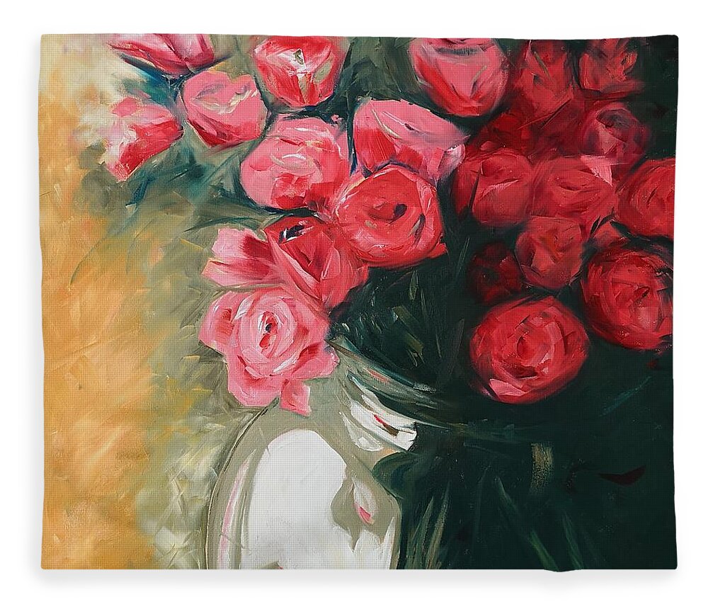 Painting Fleece Blanket featuring the painting Pink Roses by Sheila Romard