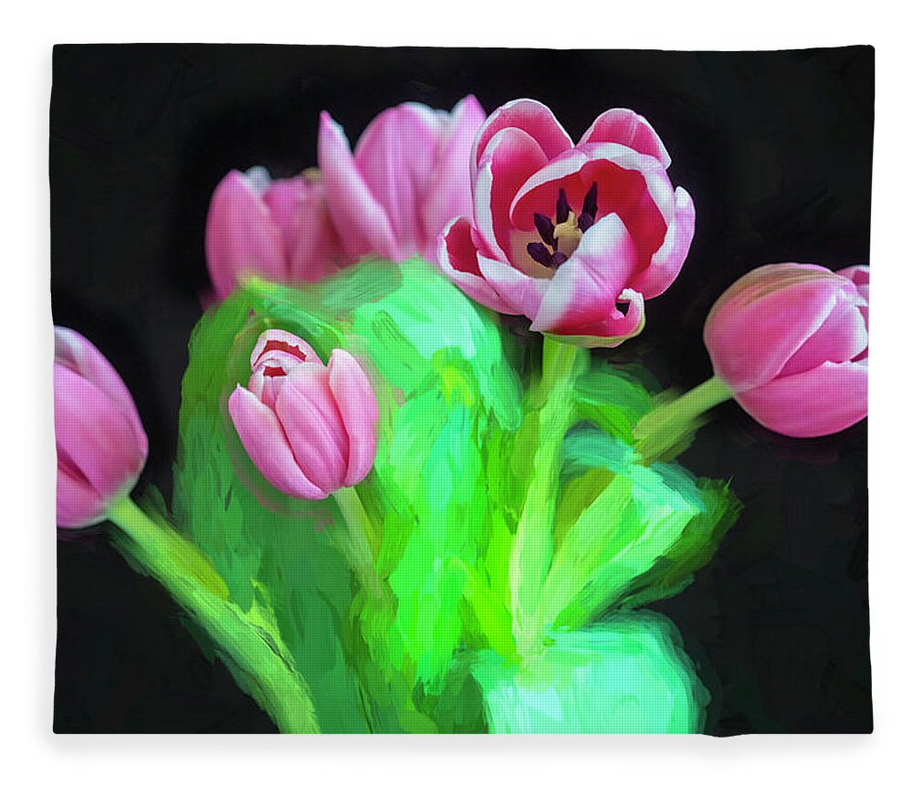 Tulips Fleece Blanket featuring the photograph Pink Tulips Pink Impression X1043 by Rich Franco