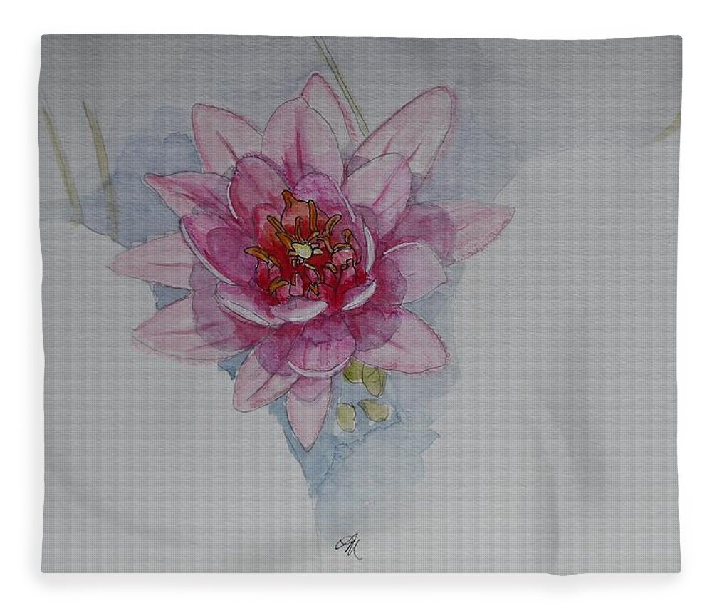 Water Lily Fleece Blanket featuring the painting Pink water lily by Lisa Mutch