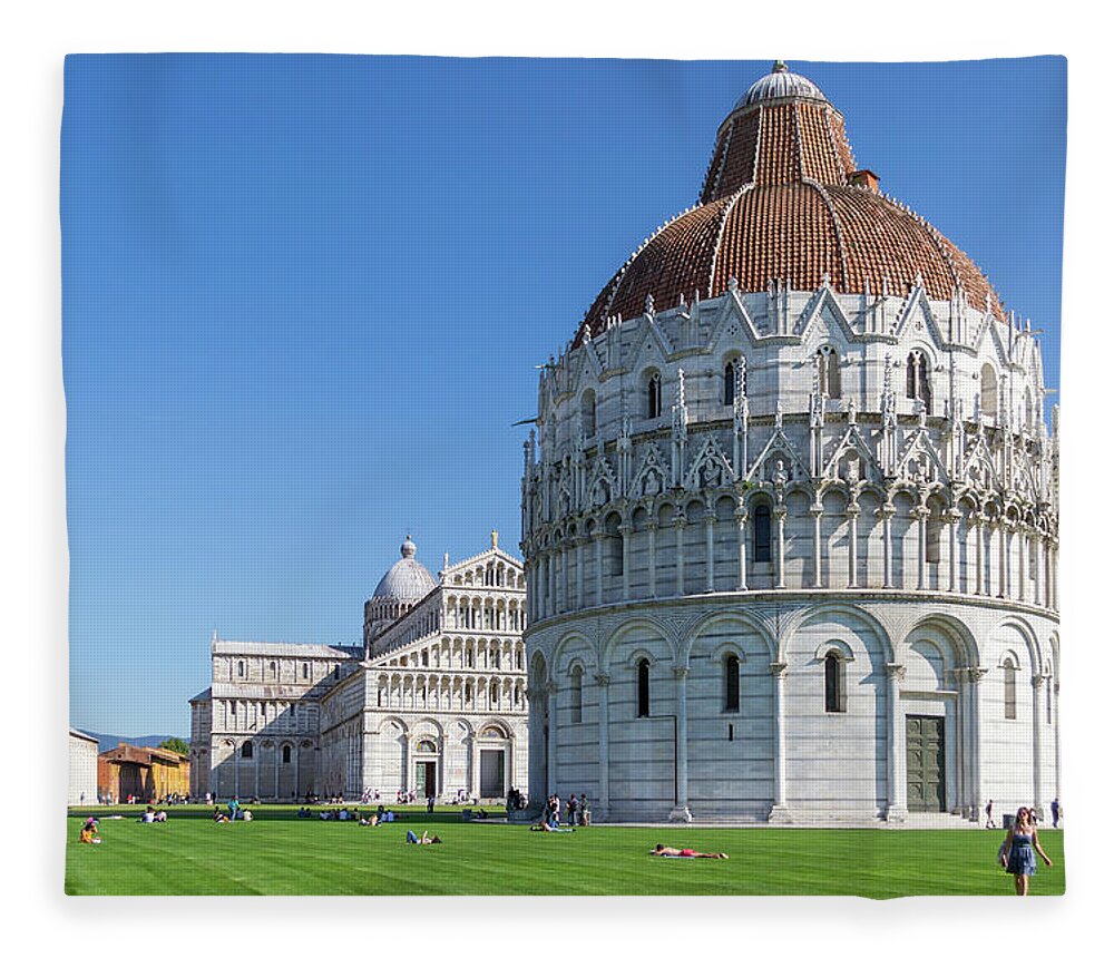 Pisa Fleece Blanket featuring the photograph Pisa Baptistery by Andrew Lalchan