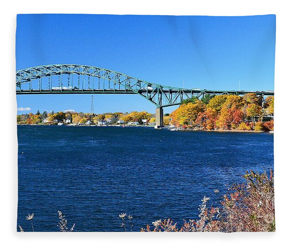 Maine Fleece Blanket featuring the photograph Piscataqua River Bridge by Steve Brown
