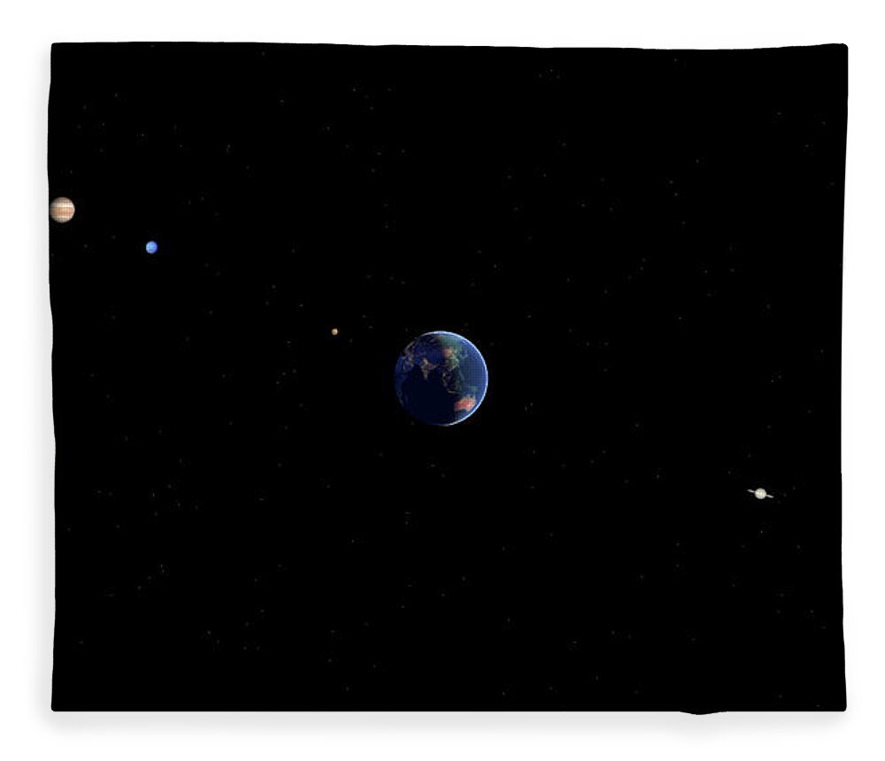 Earth Fleece Blanket featuring the digital art Planetary alignment by Karine GADRE