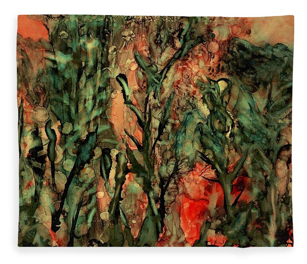 Alcohol Ink Fleece Blanket featuring the painting Playing Hide and Seek in the Rain by Angela Marinari