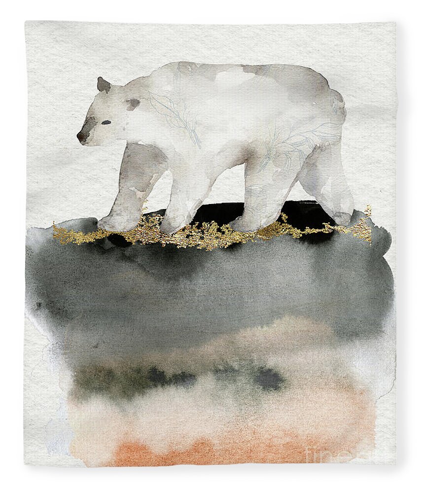 Polar Bear Fleece Blanket featuring the painting Polar Bear Watercolor Animal Painting by Garden Of Delights