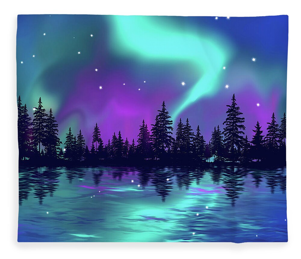 Northern Lights Fleece Blanket featuring the digital art Polar Lights by Anastasiya Malakhova