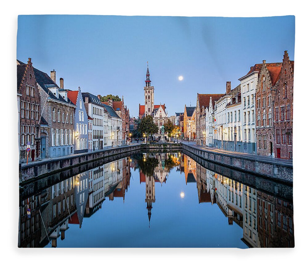 Photosbymch Fleece Blanket featuring the photograph Poortersloge over Canal Spiegelrei by M C Hood