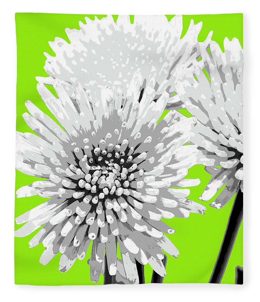 Popart Fleece Blanket featuring the photograph PopART Anastacia Chrysanthemum-White-Lime by Renee Spade Photography
