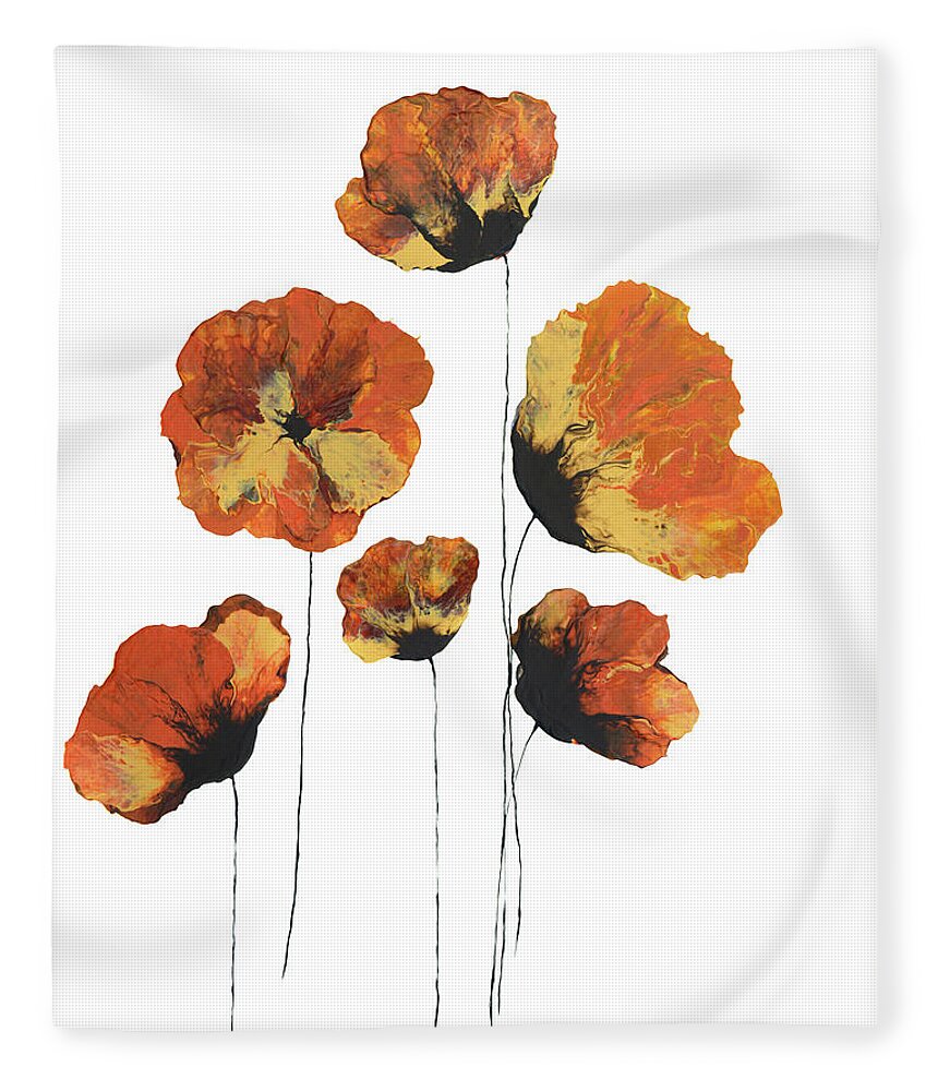 Flower Art Fleece Blanket featuring the painting Poppies Aflame by Catherine Jeltes