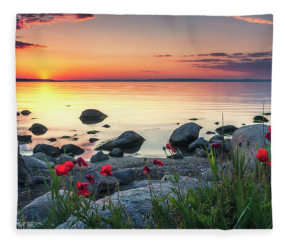 Sea Fleece Blanket featuring the photograph Poppies By the Sea by Evgeni Dinev