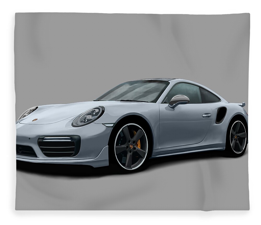 Hand Drawn Fleece Blanket featuring the digital art Porsche 911 991 Turbo S Digitally Drawn - Grey by Moospeed Art