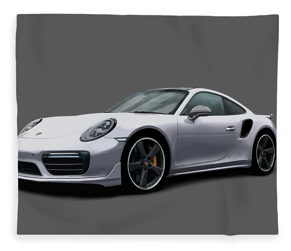 Hand Drawn Fleece Blanket featuring the digital art Porsche 911 991 Turbo S Digitally Drawn - Silver by Moospeed Art