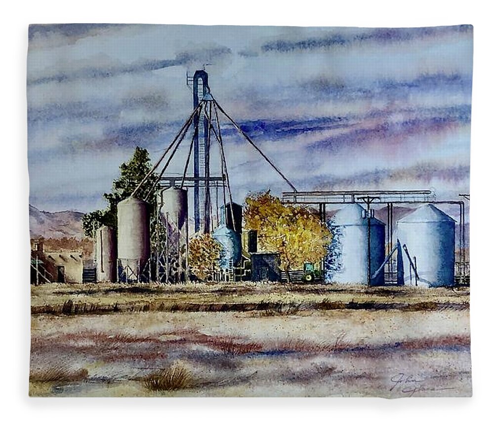 Agricultural Fleece Blanket featuring the painting Porters Feed Lot by John Glass