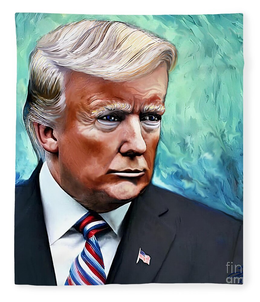 Political Art Fleece Blanket featuring the digital art Portrait President Donald J Trump by Stacey Mayer