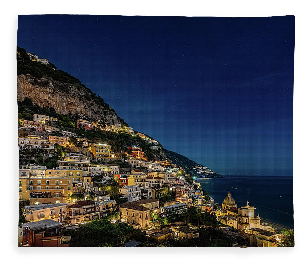 Amalfi Fleece Blanket featuring the photograph Positano Night by David Downs