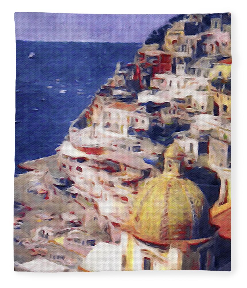 Positano Italy Fleece Blanket featuring the painting Positano by Susan Maxwell Schmidt