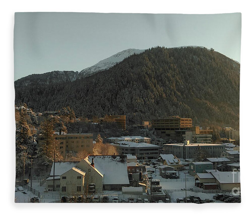 #juneau #alaska #ak #winter #cold #capitalcity #snow #postcard #downtownjuneau #vacation #morning #dawn Fleece Blanket featuring the photograph Postcard Capital by Charles Vice