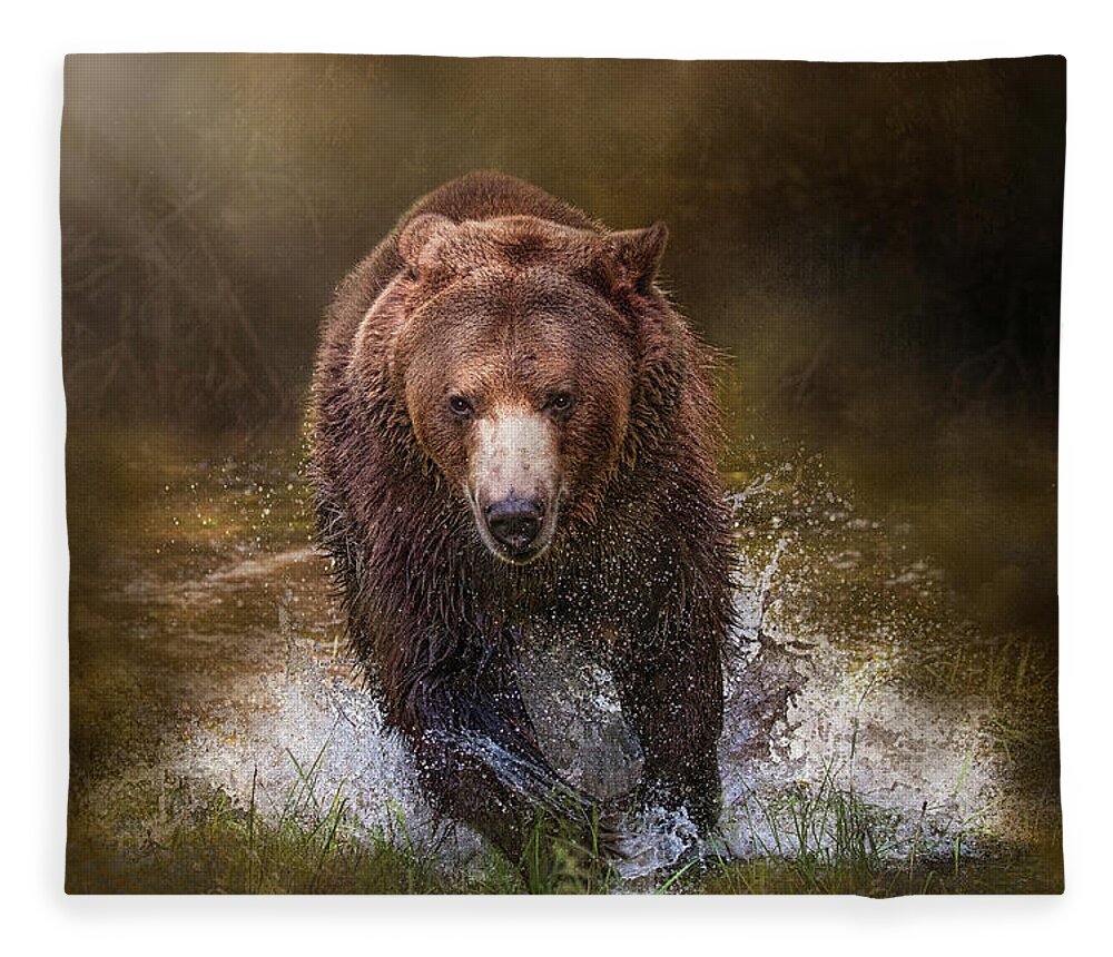Grizzly Fleece Blanket featuring the digital art Power of the Grizzly by Nicole Wilde