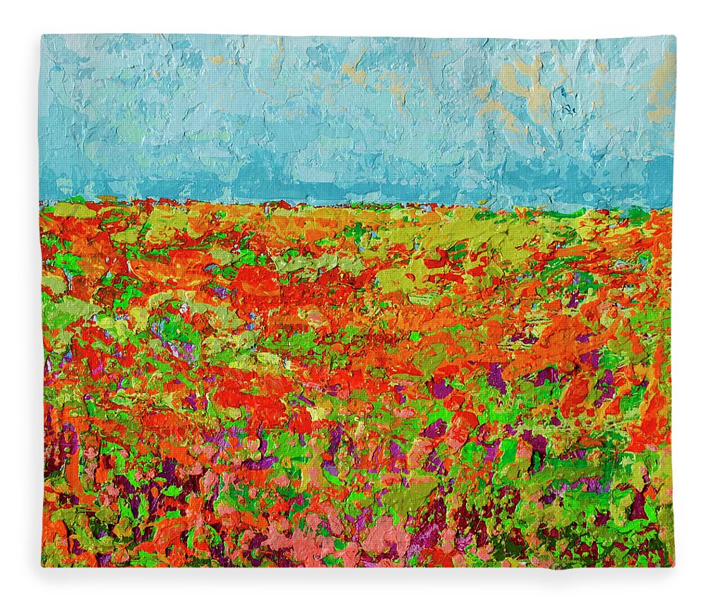 Sky Painting Fleece Blanket featuring the painting Prairie of WildFlower Field - Modern Impressionist Artwork by Patricia Awapara