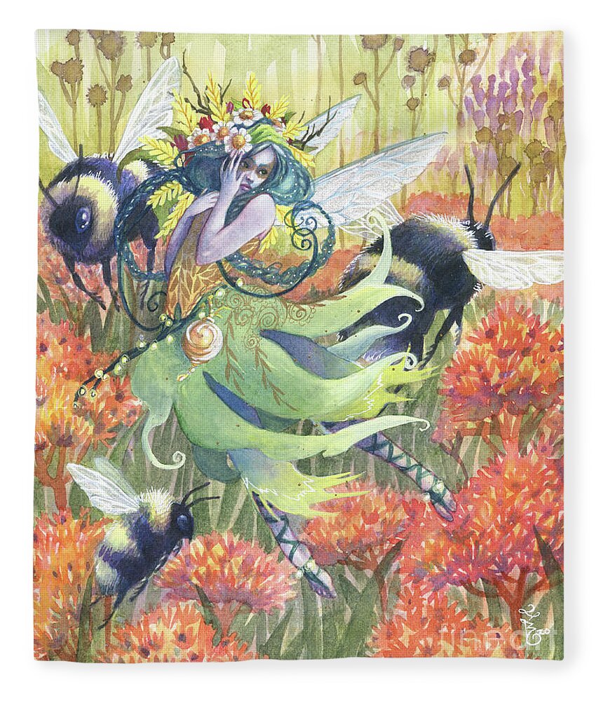 Fairy Fleece Blanket featuring the painting Prairie Pollinators by Sara Burrier