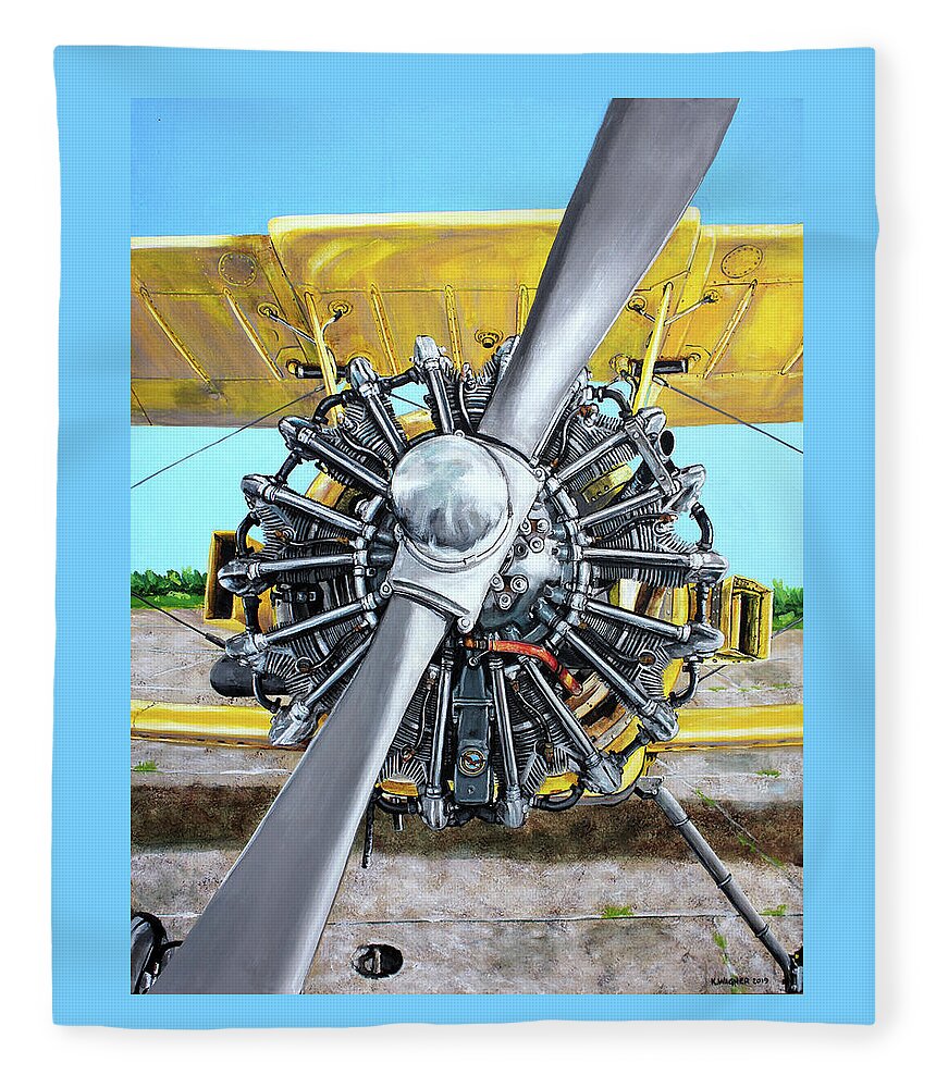 Airplane Fleece Blanket featuring the painting Pratt and Whitney 985 by Karl Wagner
