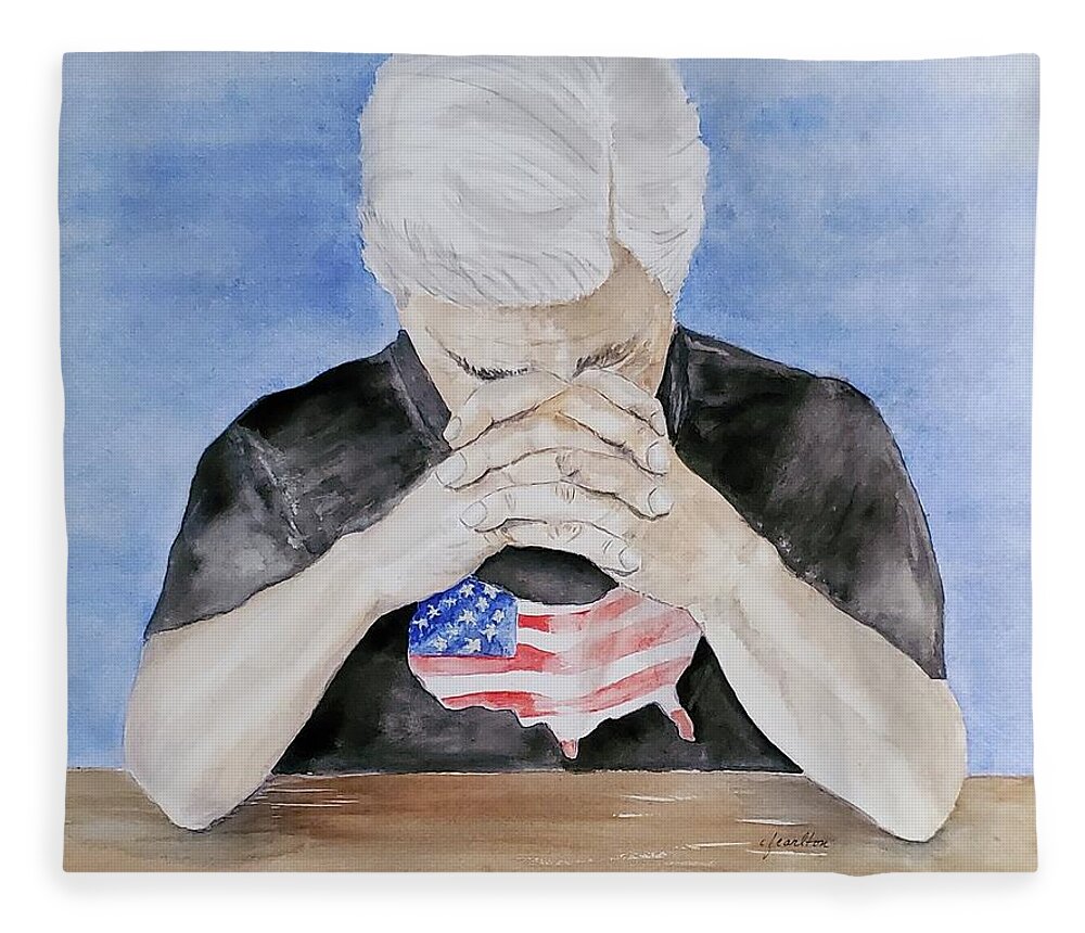 Praying Fleece Blanket featuring the painting Praying for America by Claudette Carlton