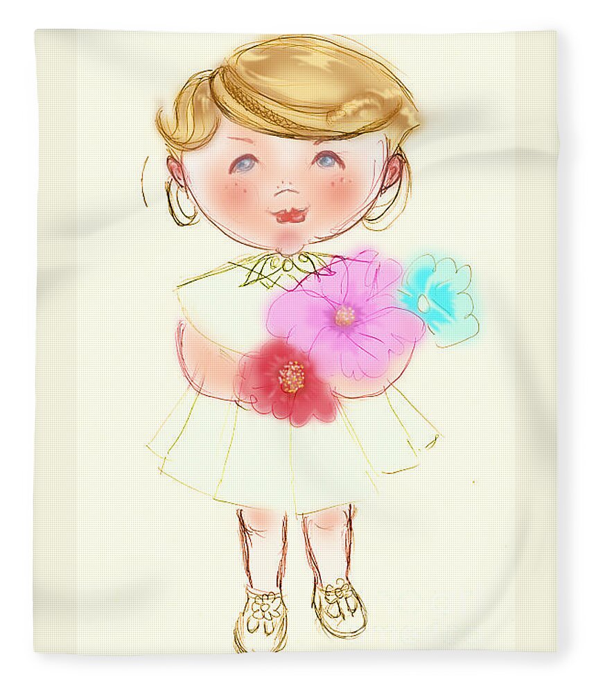 Little Girl Fleece Blanket featuring the painting Pretty Cute Little Girl by Remy Francis