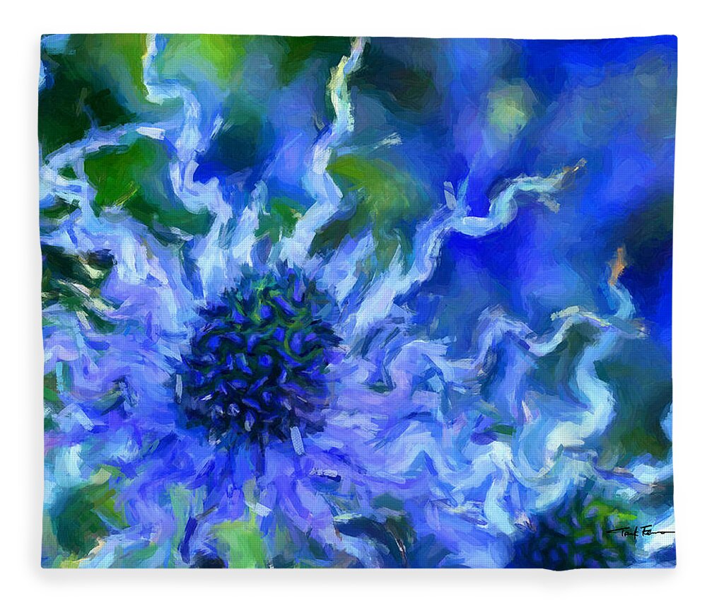 Floral Fleece Blanket featuring the painting Prickly Flower by Trask Ferrero