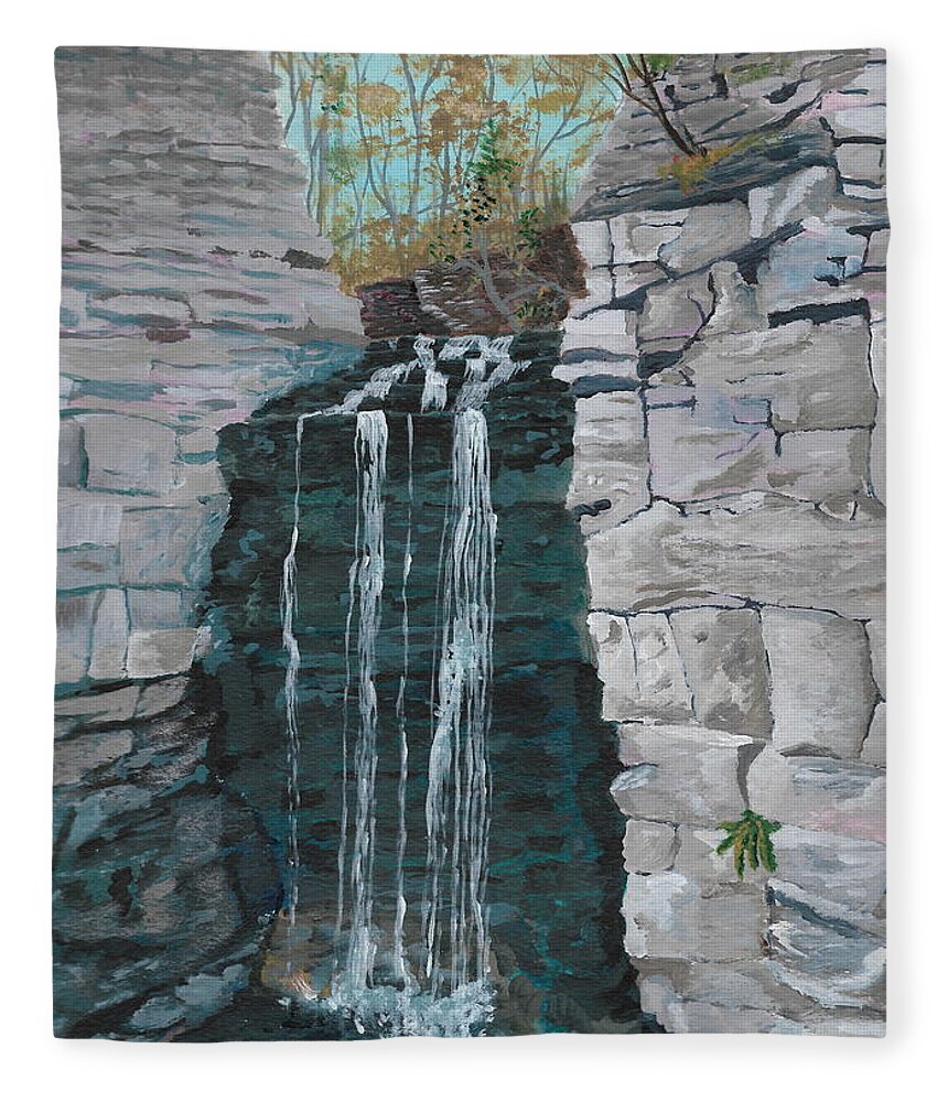 Nature Fleece Blanket featuring the painting Princess Falls by David Bigelow