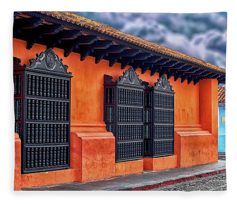 Orange Fleece Blanket featuring the photograph Private House Antigua Guatemala - Guatemala by Totto Ponce