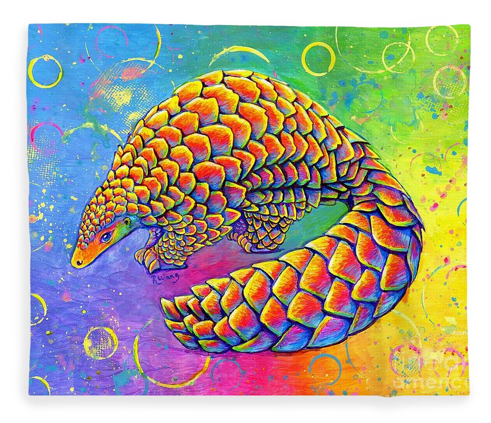 Pangolin Fleece Blanket featuring the painting Psychedelic Pangolin by Rebecca Wang