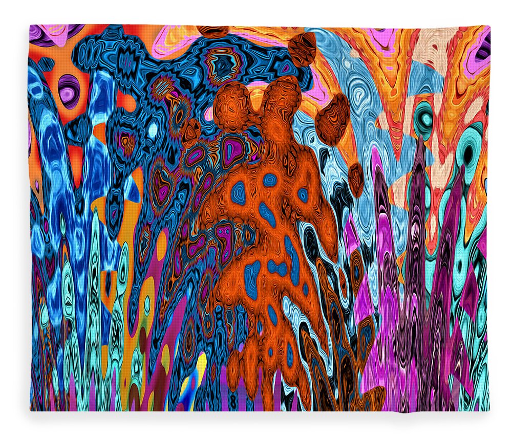 Abstract Fleece Blanket featuring the digital art Psychedelic - Volcano Eruption by Ronald Mills