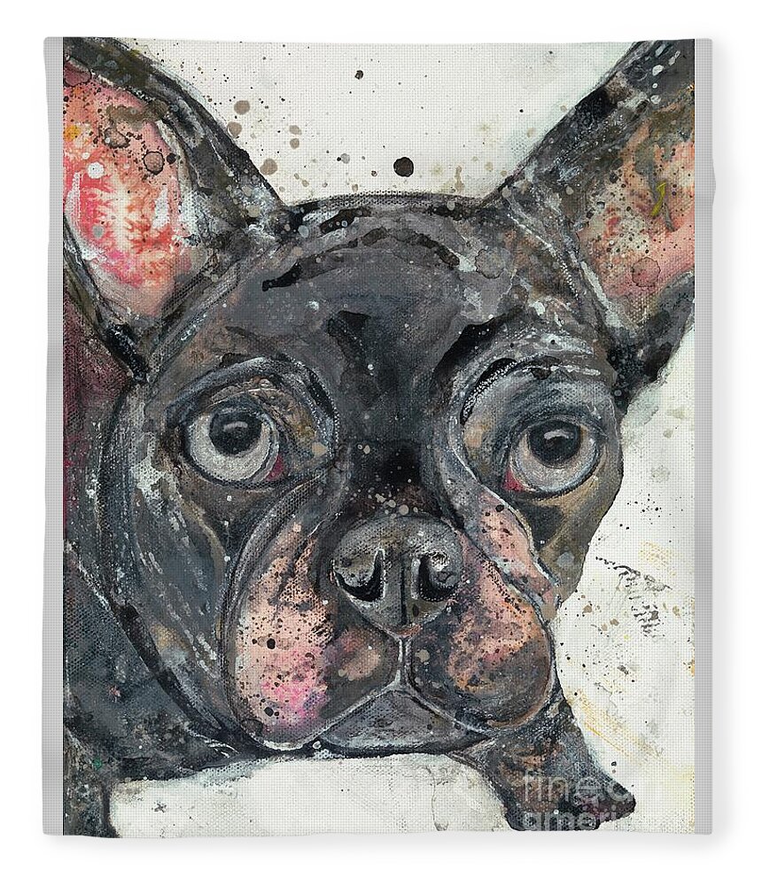 Dog Fleece Blanket featuring the painting Pucker Up by Kasha Ritter