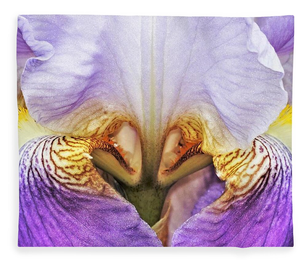 Nature Fleece Blanket featuring the photograph Purple Bearded Iris Close-up by Sheila Brown