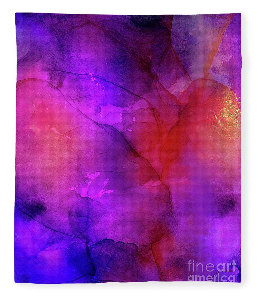 Purple Ink Painting Fleece Blanket featuring the painting Purple, Blue, Red And Pink Fluid Ink Abstract Art Painting by Modern Art