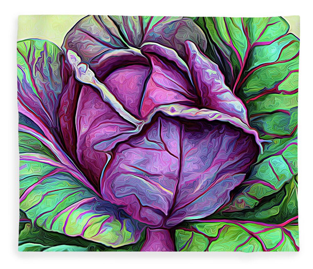 Purple Cabbage Fleece Blanket featuring the digital art Purple Cabbage 5a by Cathy Anderson