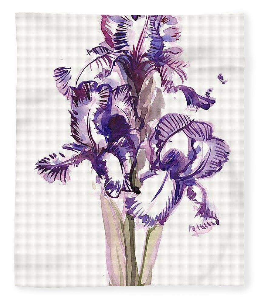 Iris Fleece Blanket featuring the painting Purple Iris by George Cret