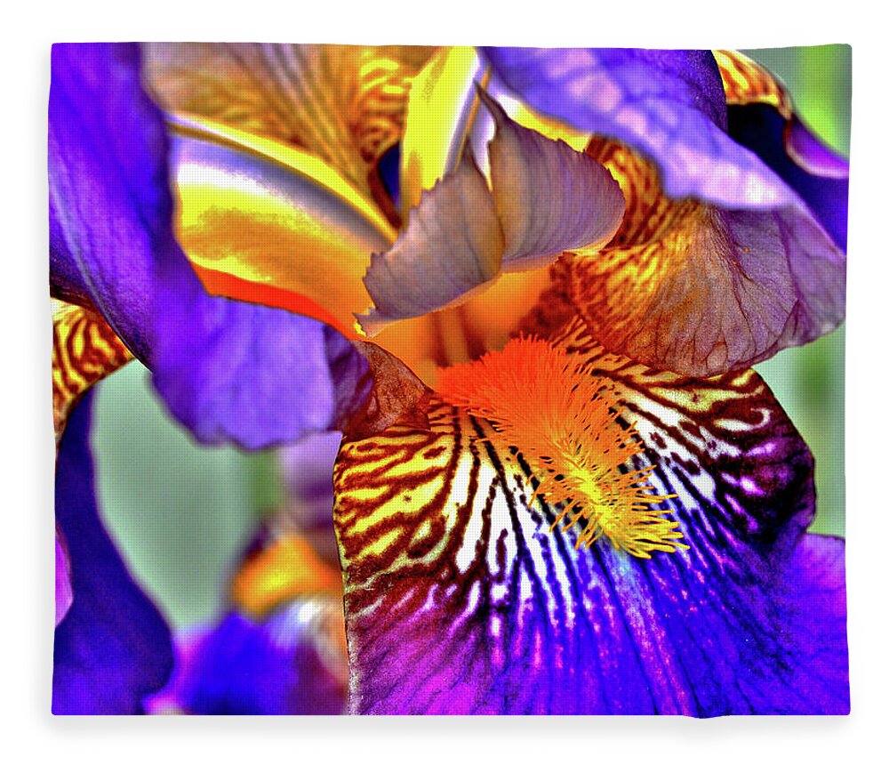 Iris Fleece Blanket featuring the photograph Purple Iris by Susie Loechler